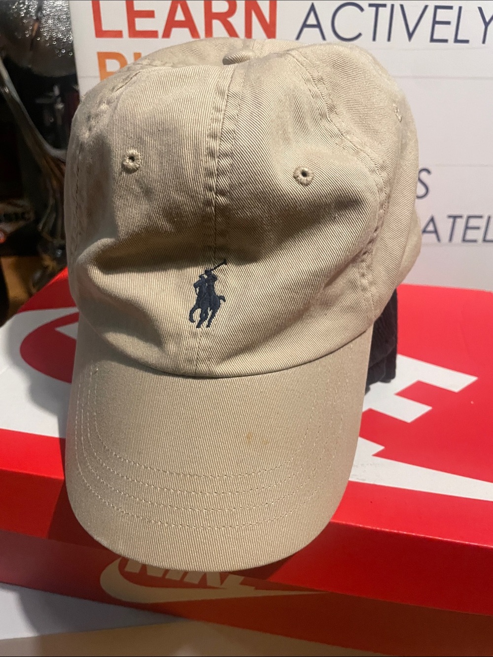Polo by Ralph Lauren Khaki Cotton Baseball Cap with Navy Logo